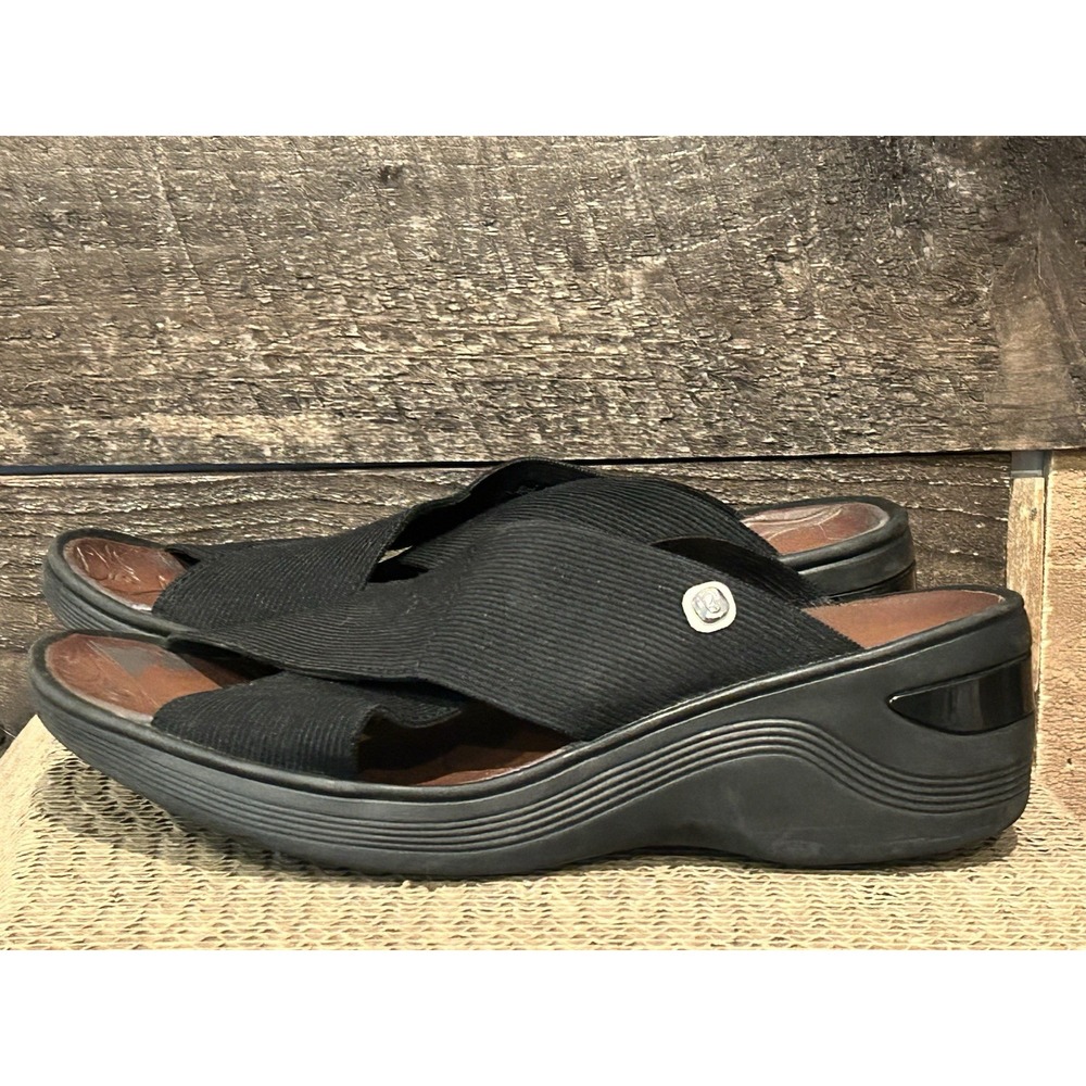 Bzees Desire Sandals Women's 7 Black‎ Comfort Elastic Cross Strap Wedge Slide